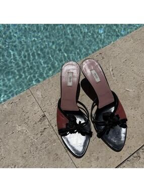 Vintage Prada Pink and Black Leather Kitten Heels Coquette Euro Size 37.5